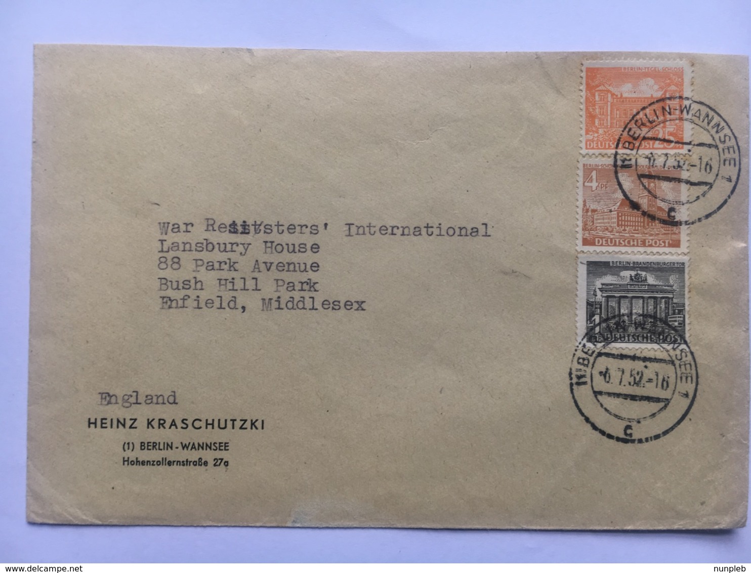 GERMANY 1952 Cover Sent To Enfield England - `Heinz Kraschutzki` - Lettres & Documents