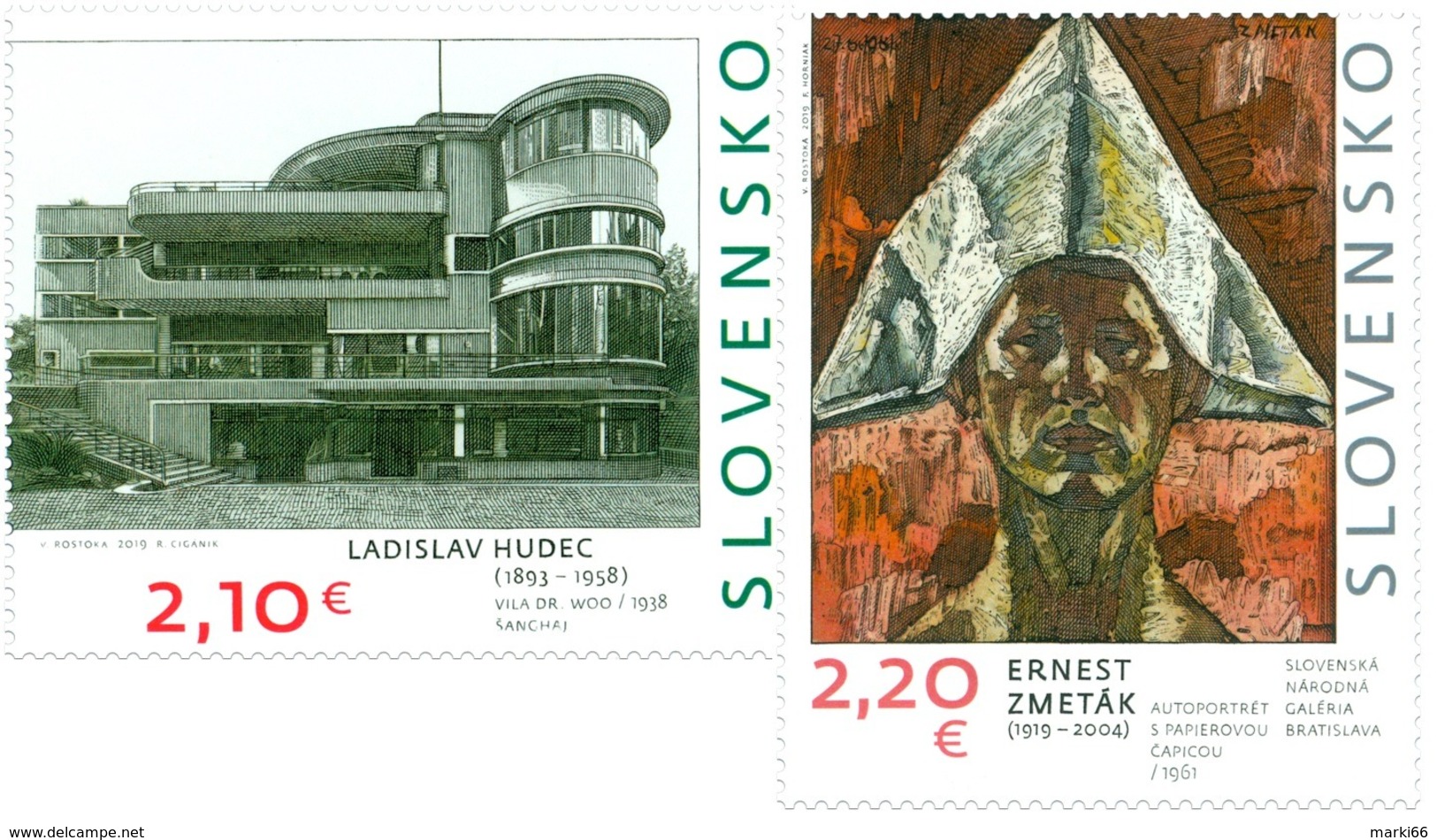 Slovakia - 2019 - Art On Stamps - Ladislav Hudec And Ernest Zmeták - Mint Stamp Set - Unused Stamps