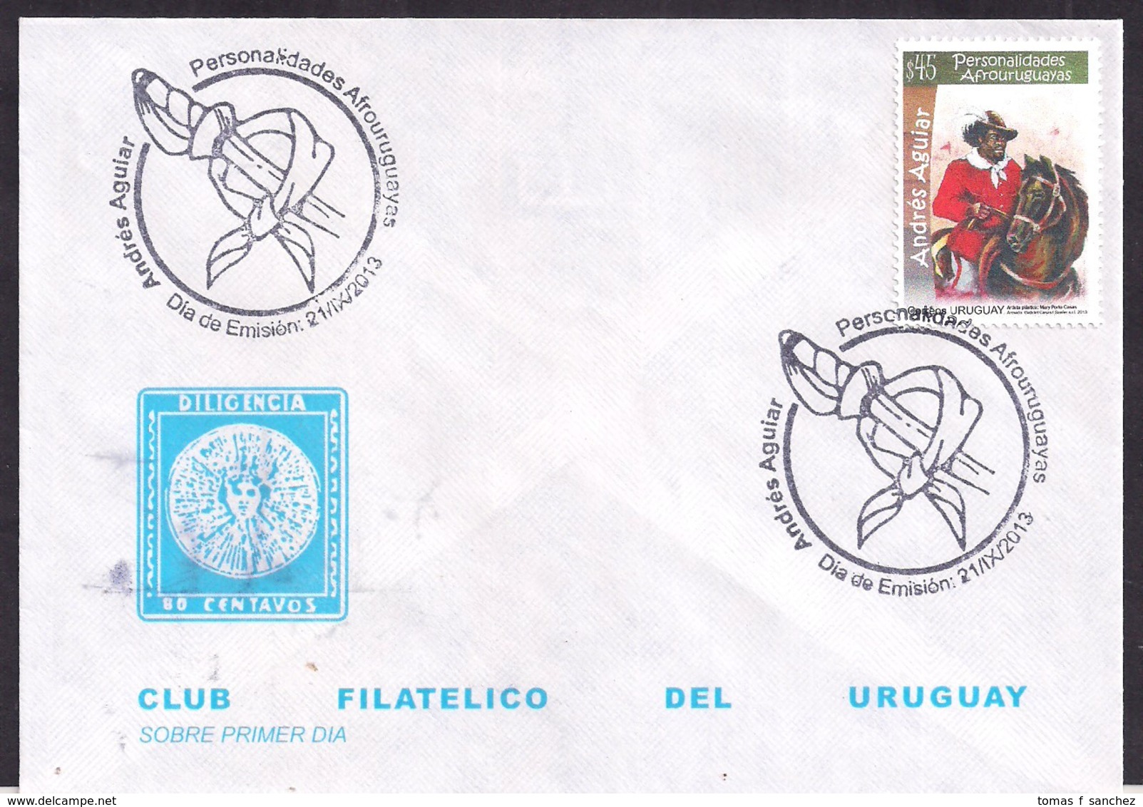 Uruguay - 2013 -  FDC - Personnalités Africaines Dans La Philatélie Uruguayenne - Andres Aguiar - Uruguay