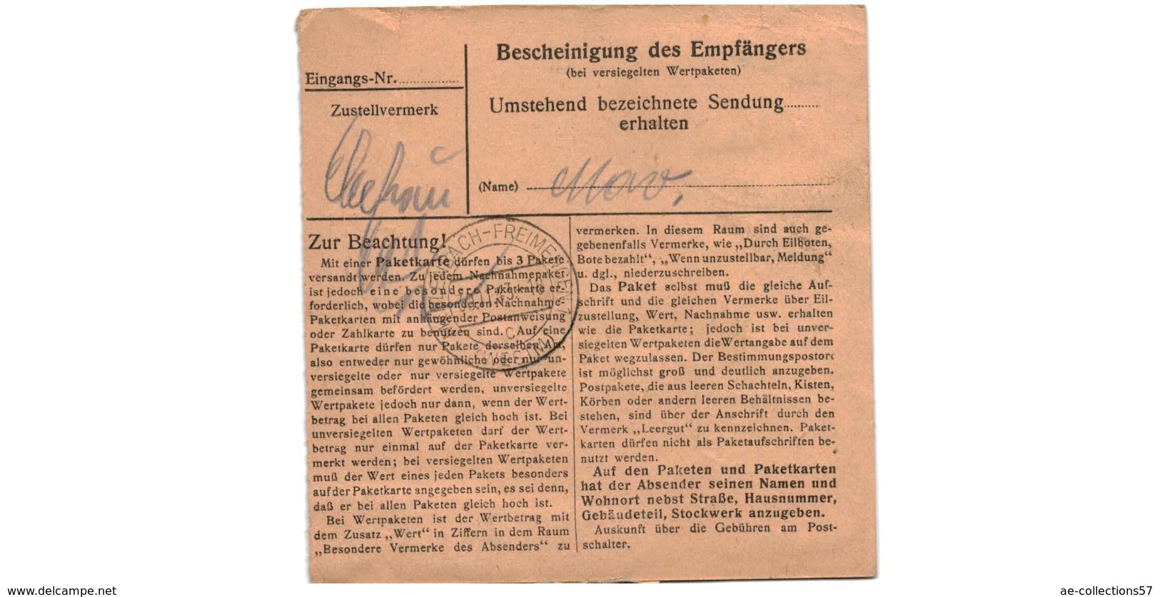 Colis Postal  / De Domschale (Kärtnten )  / 17-11-43 - Briefe U. Dokumente