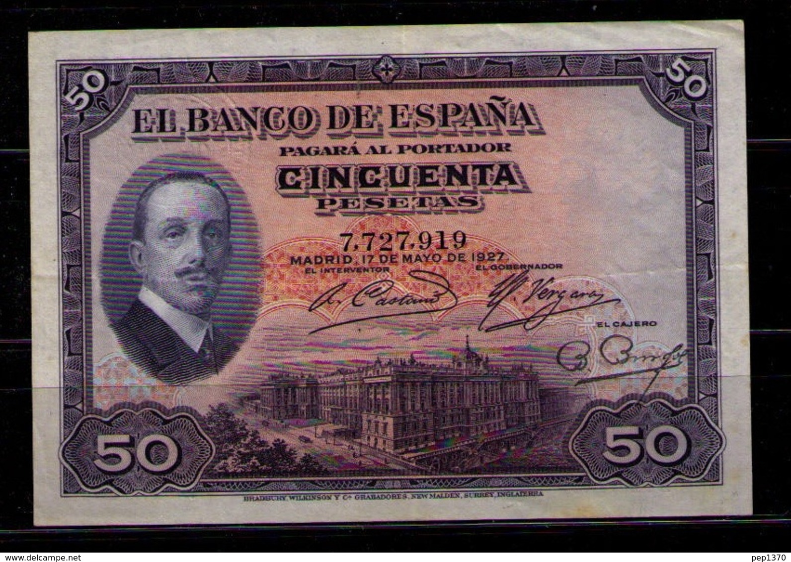 BILLETE DE 50 PESETAS DE 1927 ALFONSO XIII - EXCELENTE CONSERVACION - (SIN SELLO REPUBLICA) - 50 Peseten