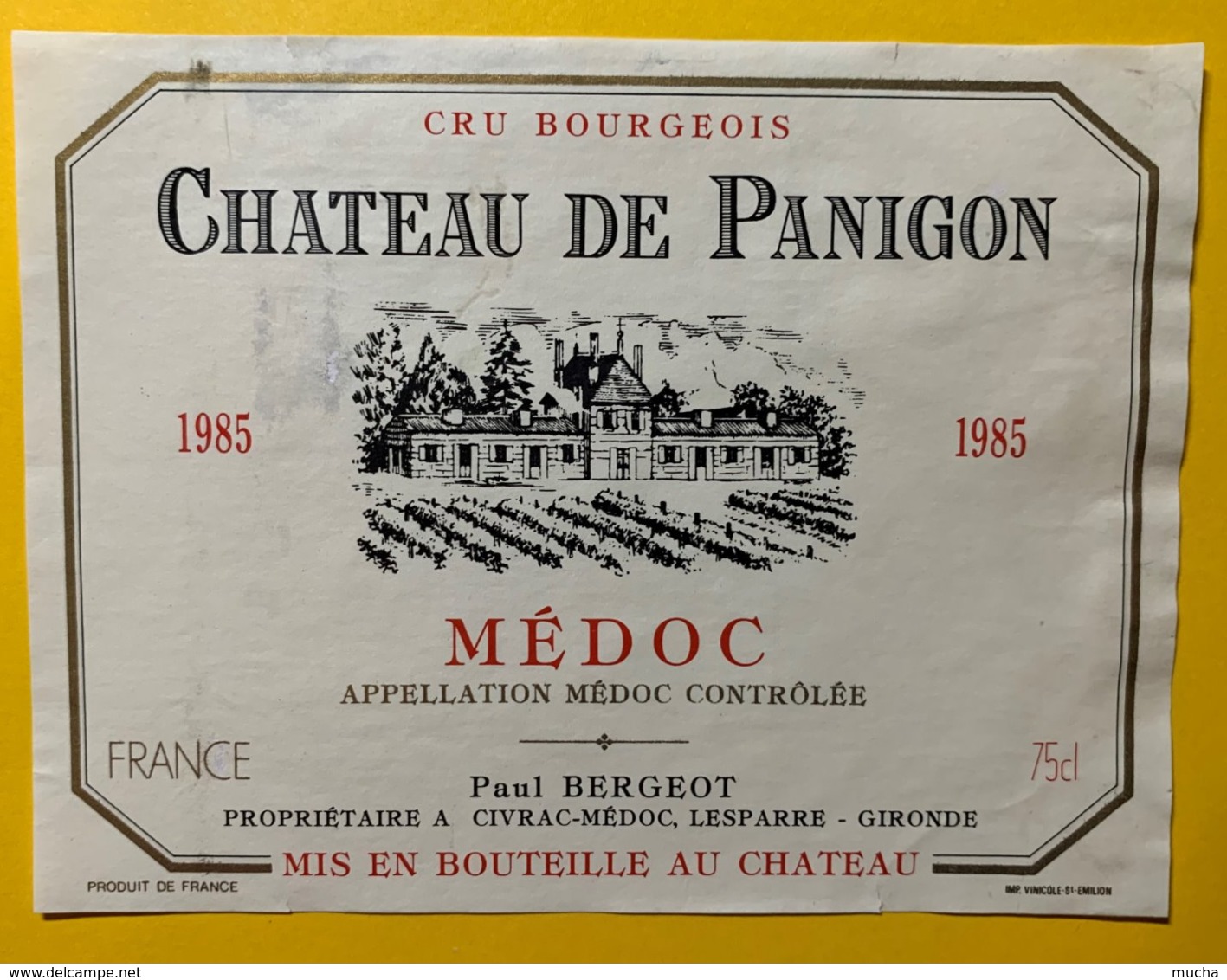 11993 - Château De Panigon 1985 Médoc - Bordeaux