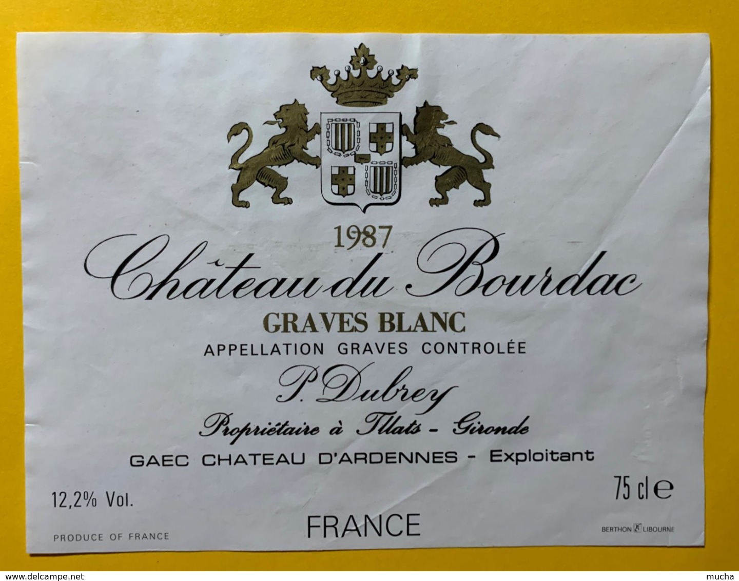 11994 - Château Du Bourdac  1987 Graves Blanc - Bordeaux