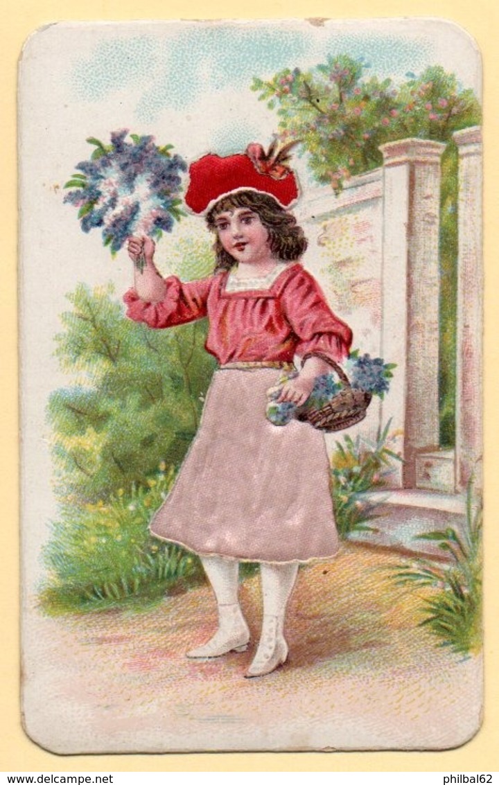 Chromo Poulain, Gaufré . Fillette Au Bouquet De Fleurs. - Poulain