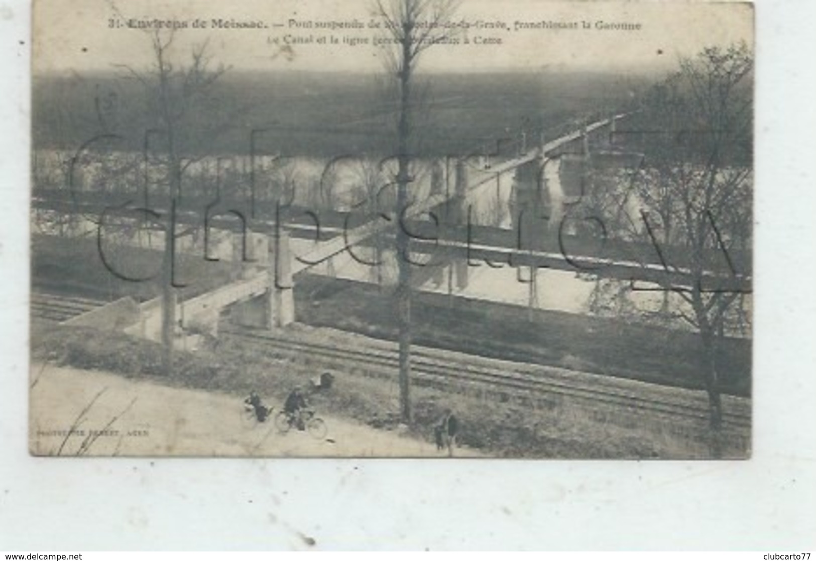 Saint-Nicolas-de-la-Grave (82)  : Vue Panoramique Du Pont Suspendu Franchissant Le Canal Et La Garonne En 1908 (anim PF. - Saint Nicolas De La Grave