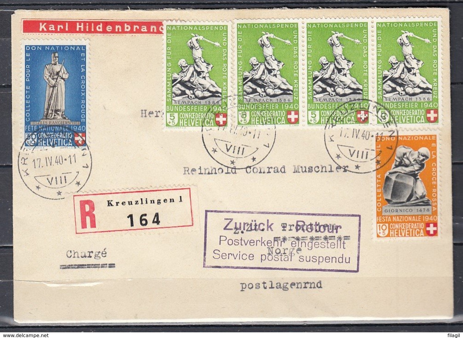Reccomandée Brief Van Kreuzlingen Naar Norge - Lettres & Documents