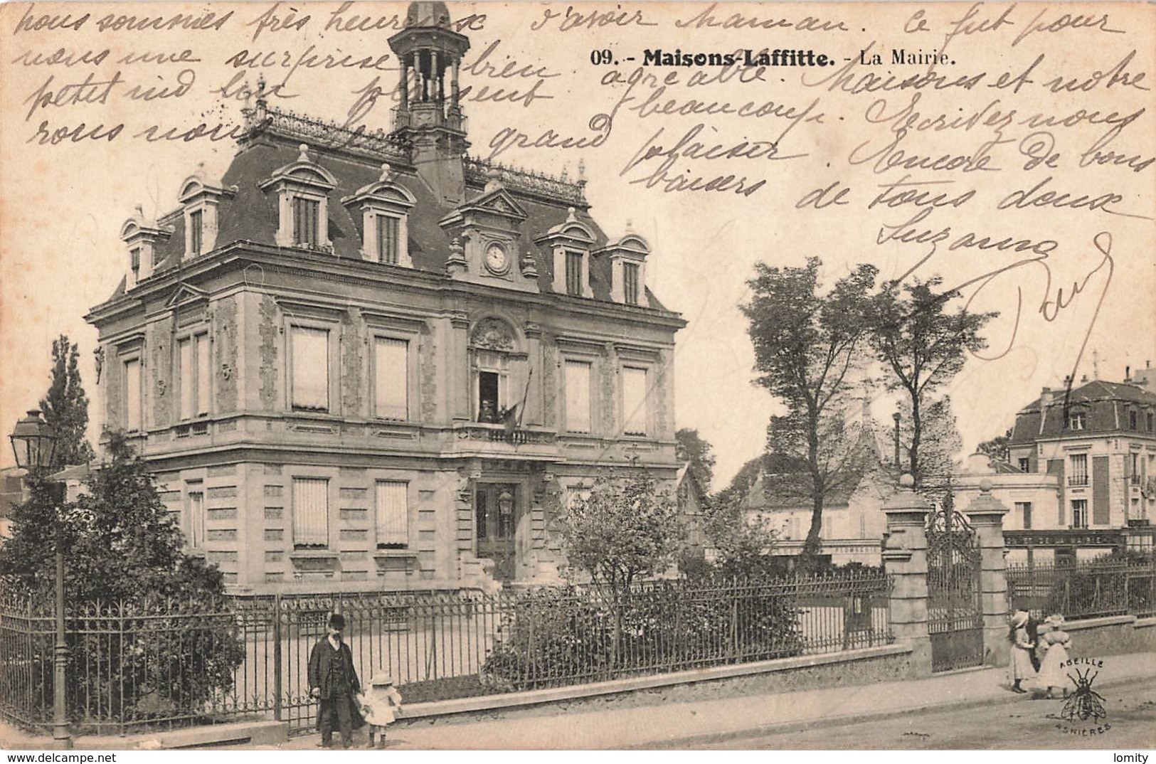 78 Maisons Laffitte La Mairie Paire Attachée Timbres Semeuse + Cachet 1912 - Maisons-Laffitte