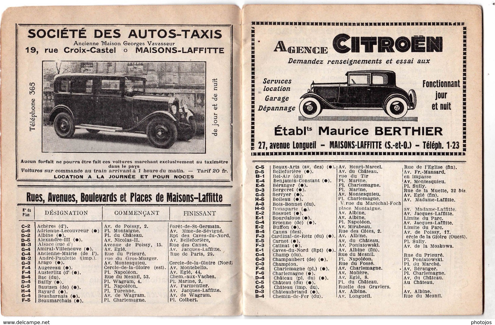 Les Indicateurs De Banlieue : Maisons Laffitte (78) Plan Rues Renseignements En 1932 Publicités Commerciales - Europe