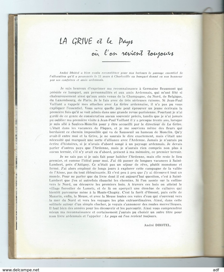 ANCIENNE REVUE LA GRIVE N°90, 1956, " ARTHUR RIMBAUD LE CAHIER DES DIX ANS ", ANDE DHOTEL, SOMMER, ARDENNES 08 - Tourismus Und Gegenden