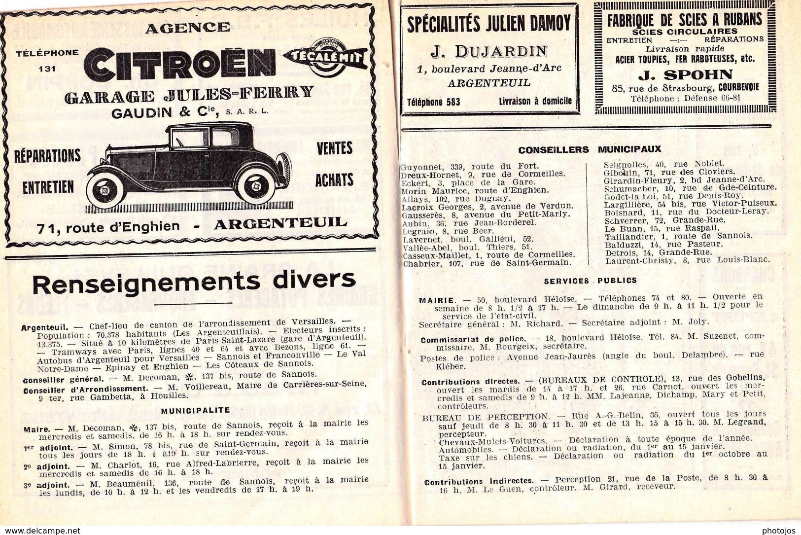 Les Indicateurs De Banlieue : Argenteuil Bezons Orgemont (95) Plan Rues Renseignements En 1934 Publicités Commerciales - Europe