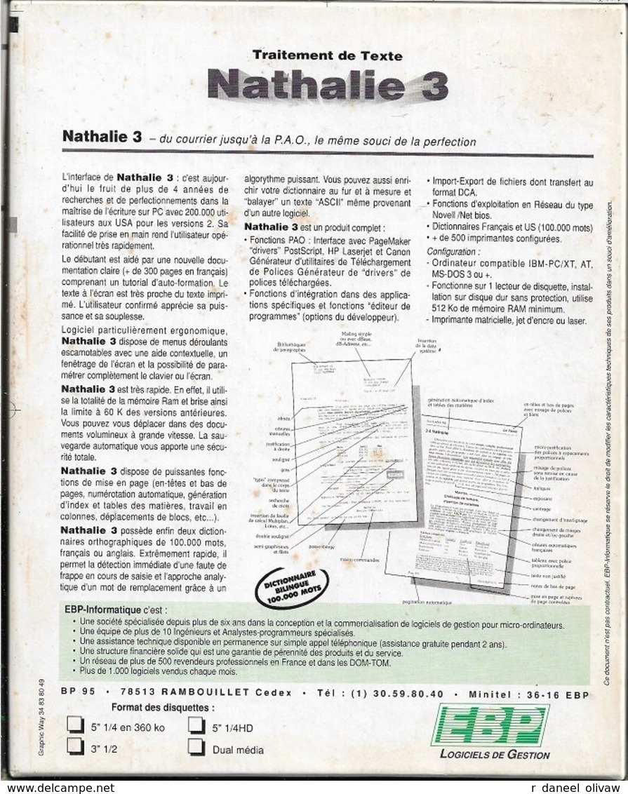 EBP - Nathalie 3 V. 3.03 Pour DOS 2 Et Supérieur (1987, TBE+) - Altri & Non Classificati