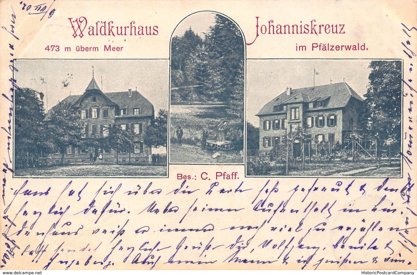 PFALZERWALD GERMANY~WALDKURHAUS JOHANNISKREUZ~473 M UBERM MEER-1902 POSTMARK POSTCARD 42075 - Sonstige & Ohne Zuordnung