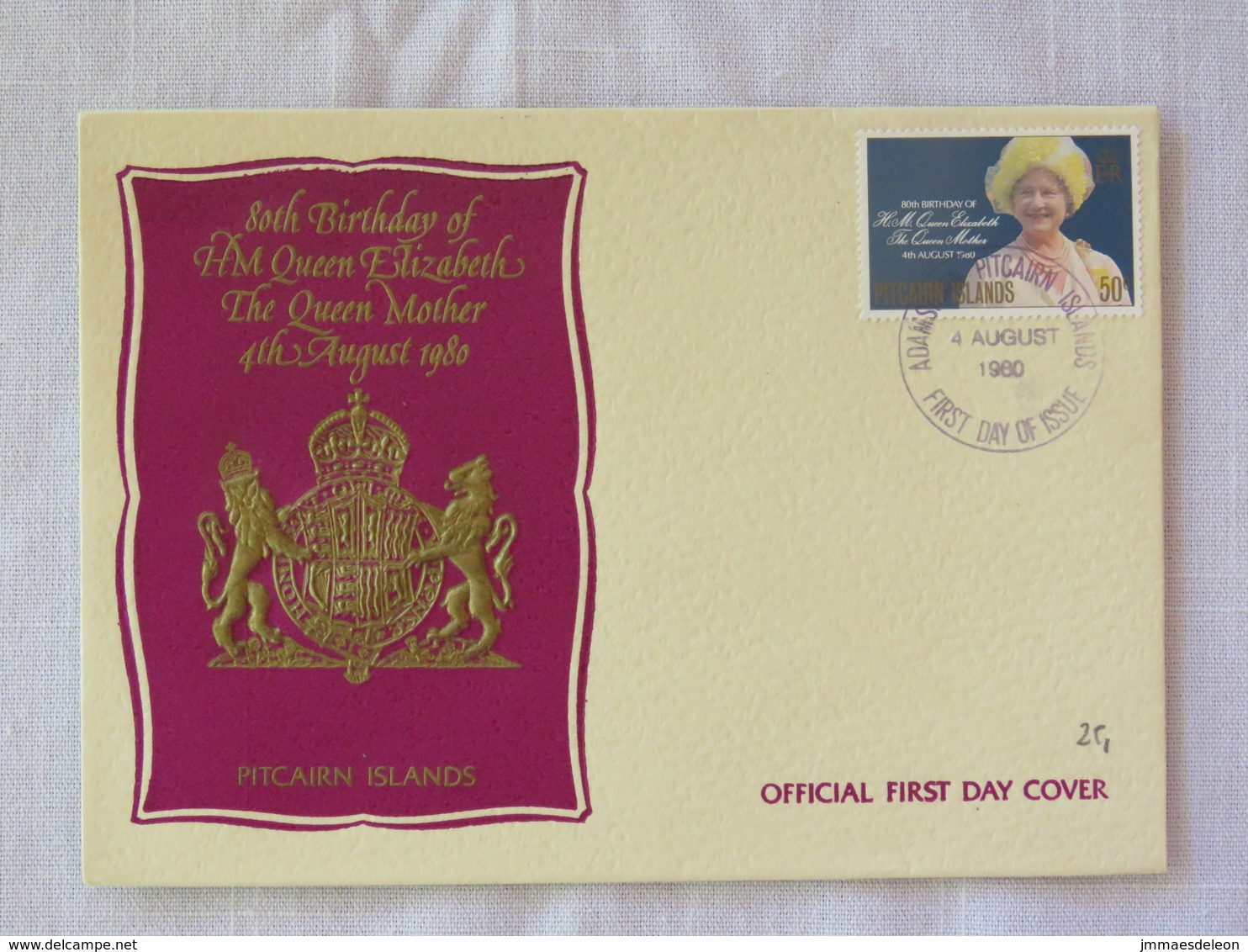 Pitcairn 1980 FDC Cover - Queen - Embossed Arms - Pitcairn