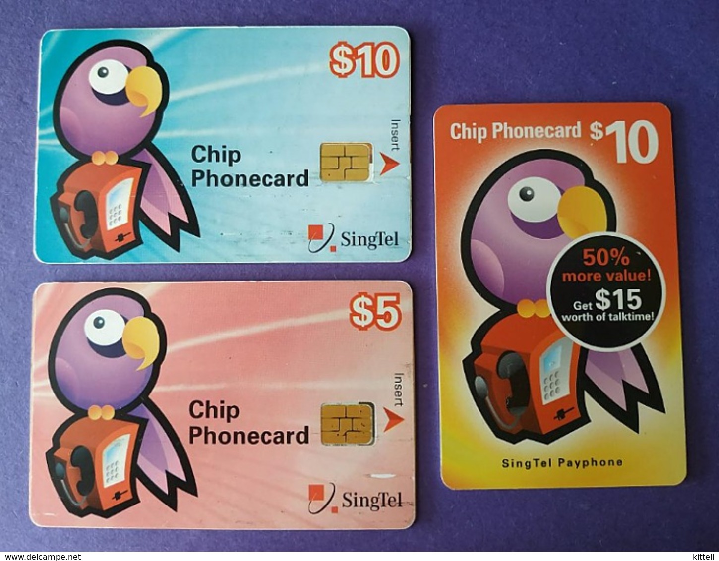 Singapore Phonecard Singtel Chip Used Bird Parrot 3 Cards - Singapur