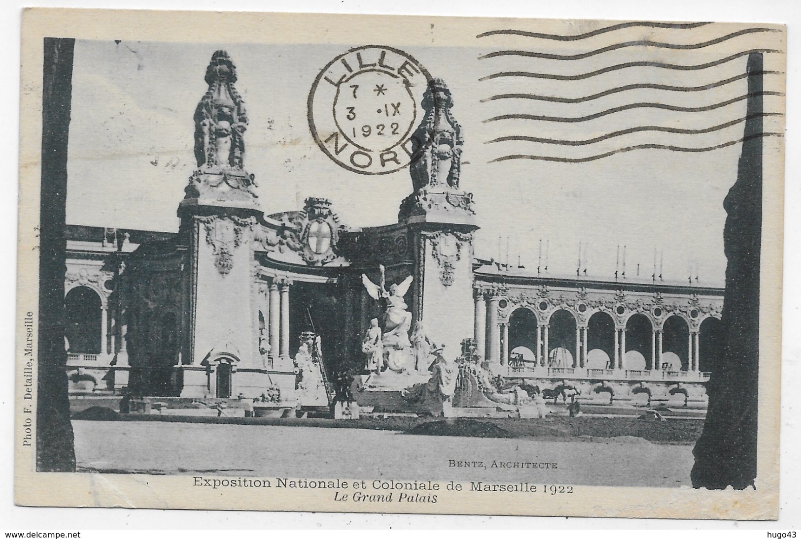 (RECTO / VERSO) MARSEILLE EN 1922 - EXPOSITION COLONIALE - LE GRAND PALAIS - PLI ANGLE BAS A GAUCHE - CPA VOYAGEE - Mostre Coloniali 1906 – 1922