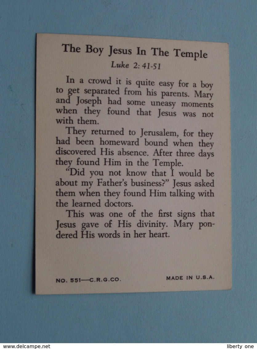 The BOY JESUS In The TEMPLE ( Luke 2: 41-51 > See Photo ) N° 551 - C.R.G.CO ! - Religion & Esotérisme