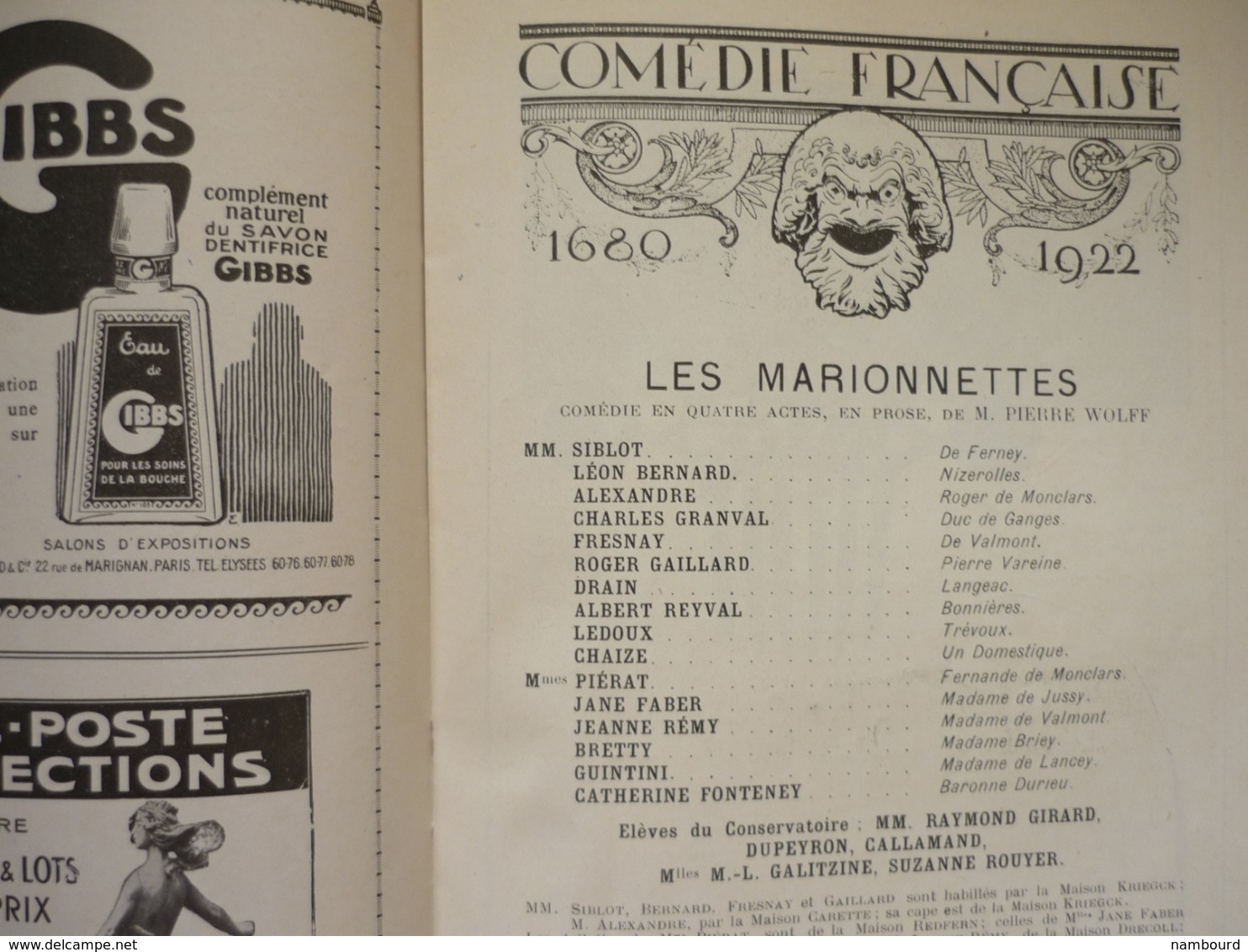 Les Marionnettes de M.Pierre Wolff 18 Décembre 1922 Comédie Française