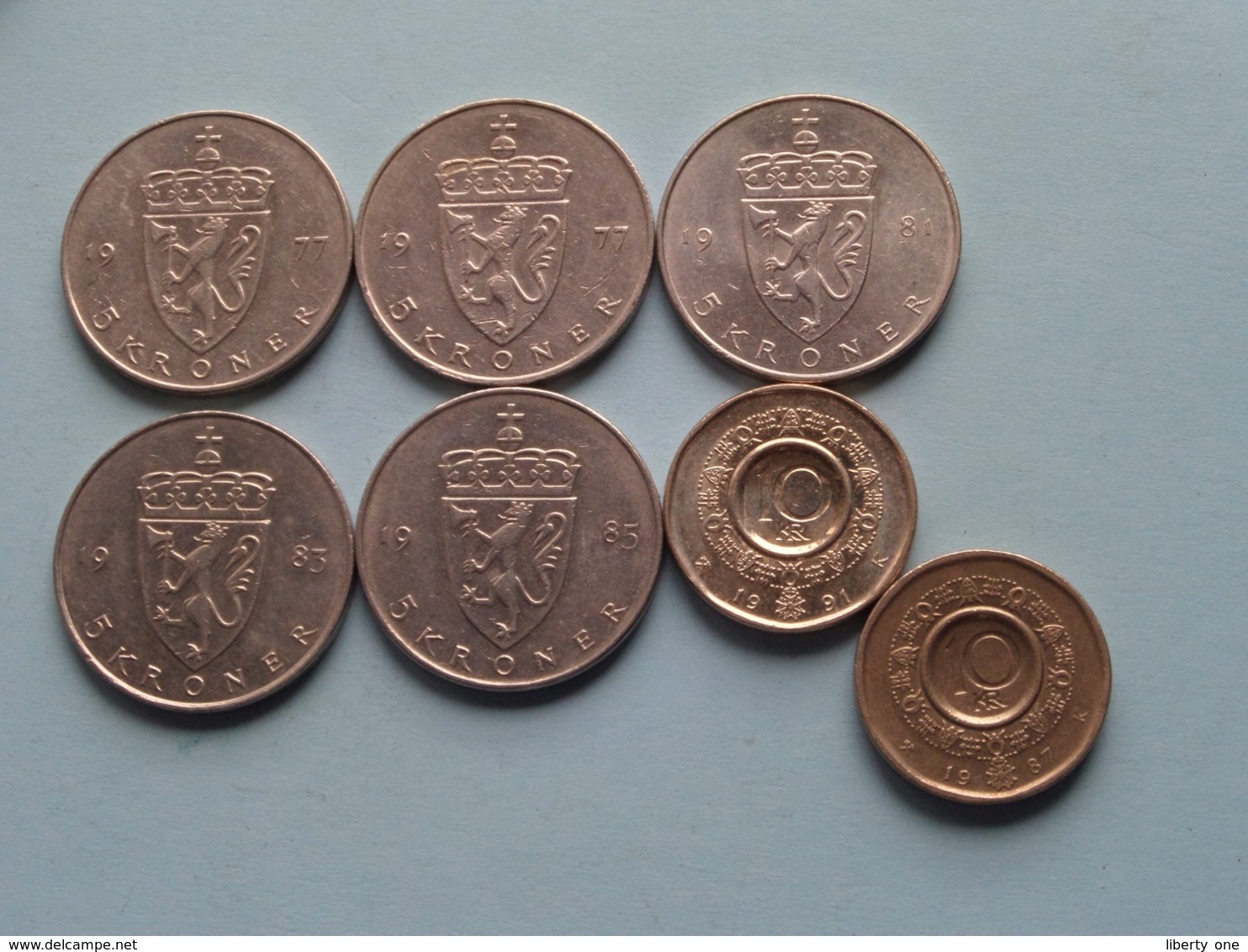 Lot Coins NORGE ( 5 Kroner > 2x 1977 / 1981 / 1983 / 1985 - 10 Kroner 1987 & 1991 ) Total 45 NORSKE Kroner ! - Norway