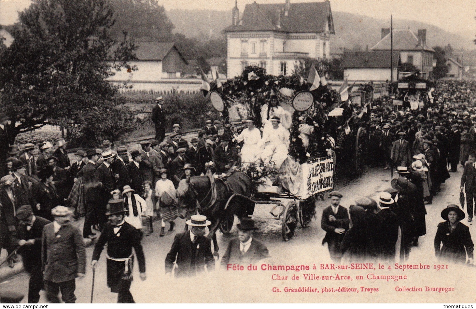 Thematiques 10 Aube Bar Sur Seine Fête Du Champagne 1921 Char De Ville Sur Arce - Bar-sur-Seine