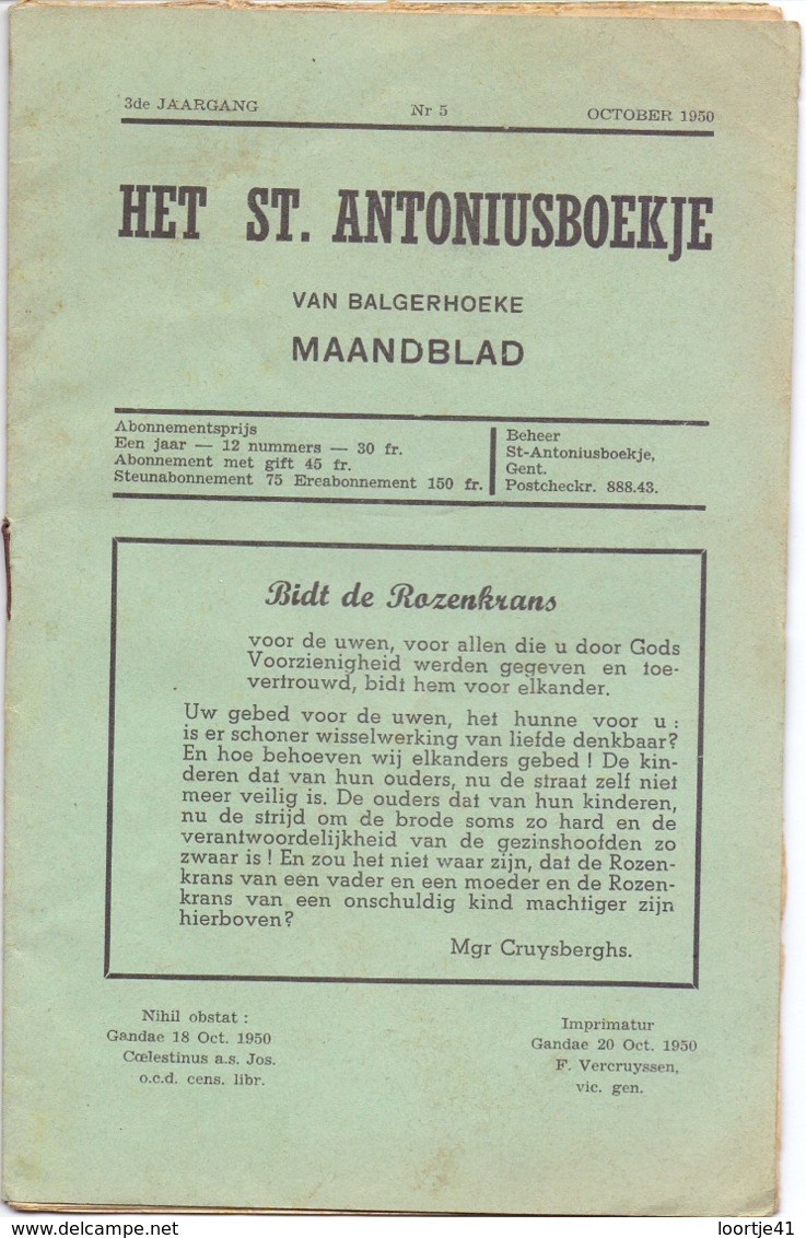 Tijdschrift - Devotie , Godsdienst - Het St Antoniusboekje Van Balgerhoeke - Oct 1950 - Autres & Non Classés