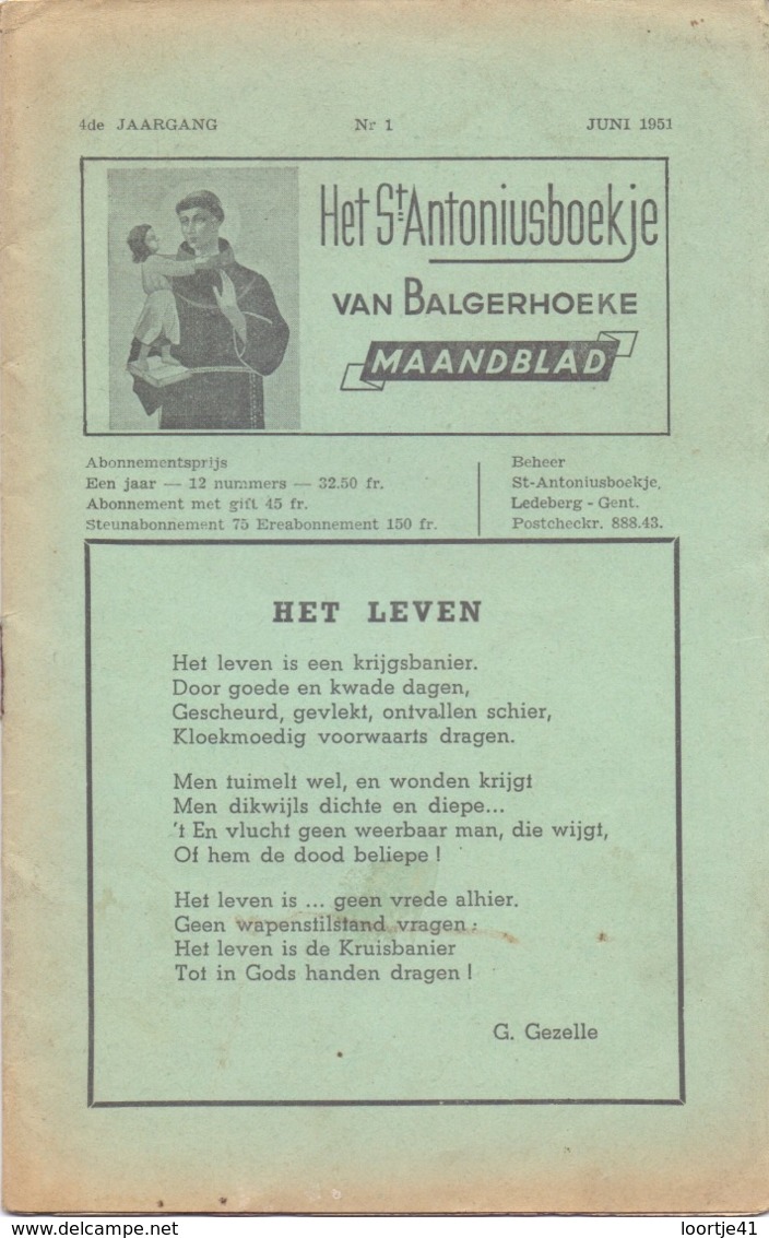 Tijdschrift - Devotie , Godsdienst - Het St Antoniusboekje Van Balgerhoeke - Juni 1951 - Autres & Non Classés
