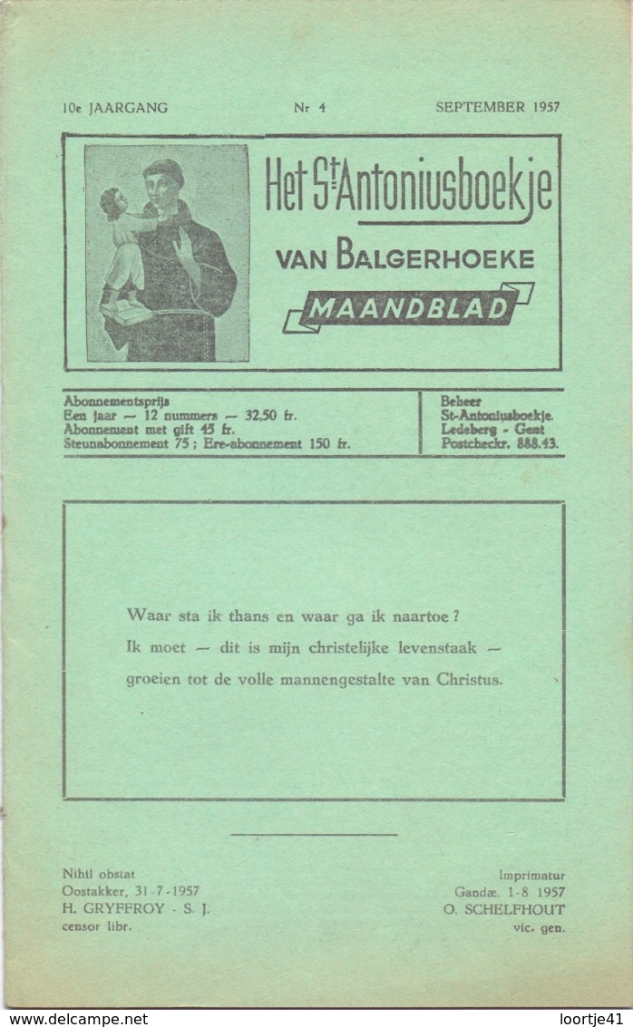 Tijdschrift - Devotie , Godsdienst - Het St Antoniusboekje Van Balgerhoeke - September 1957 - Autres & Non Classés