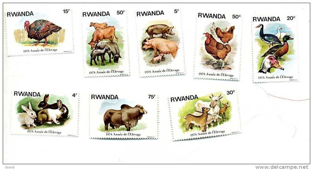 Poule, Coq,lapin,vache,canard,co Chon...-Rwanda-1978-COB  901/8***MNH - Ferme