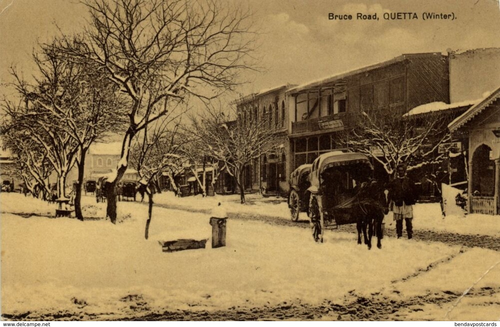 Pakistan, QUETTA, Bruce Road, Horse Carts (1910s) K.C. Marrott Postcard - Pakistan