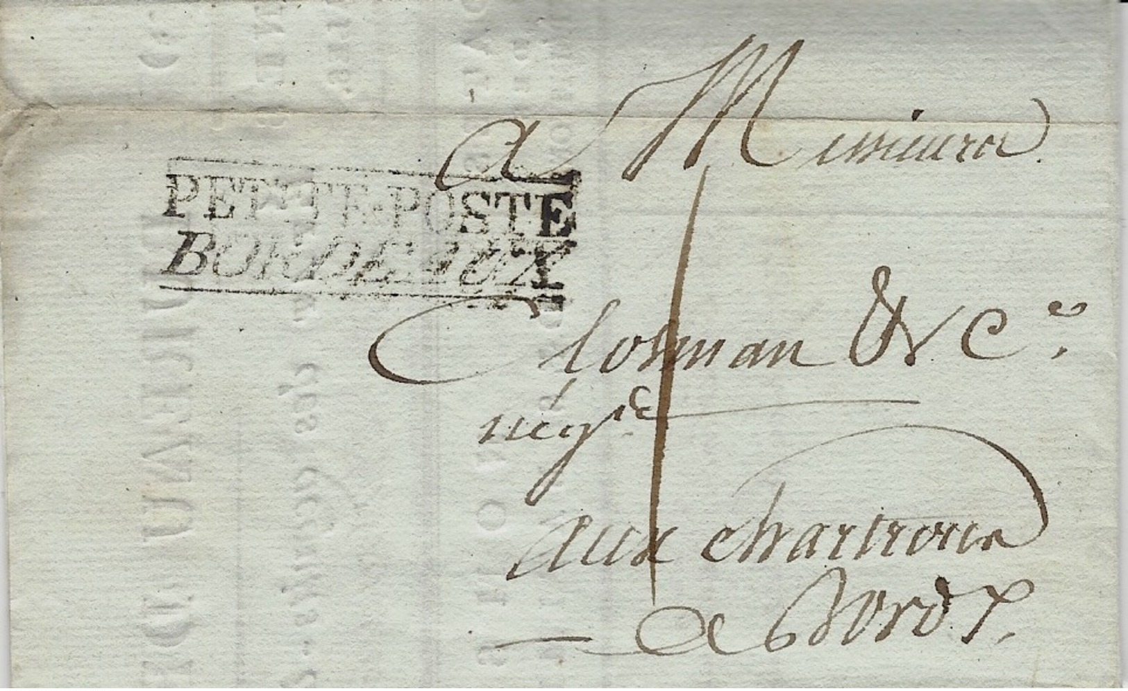 An 13 ( 1805) Lettre Des Douanes  Avec PETITE_POSTE /BORDEAUX   Taxe 1 D Pour Bordeaux - 1801-1848: Précurseurs XIX