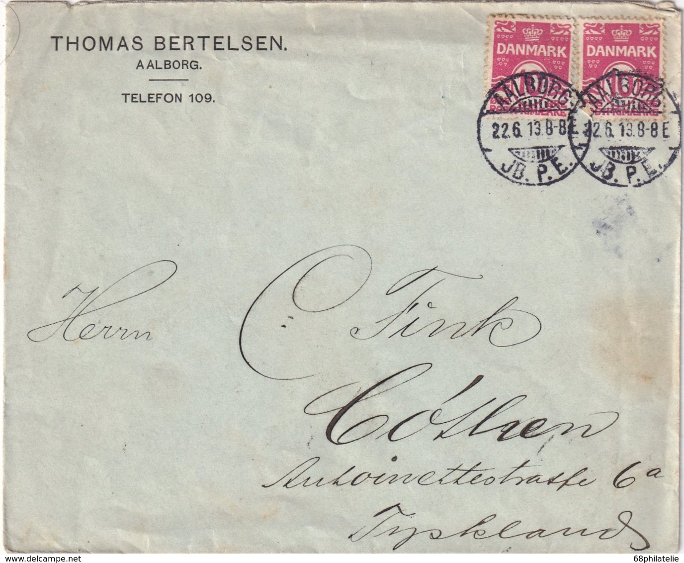 DANEMARK 1913 LETTRE DE AALBORG - Brieven En Documenten