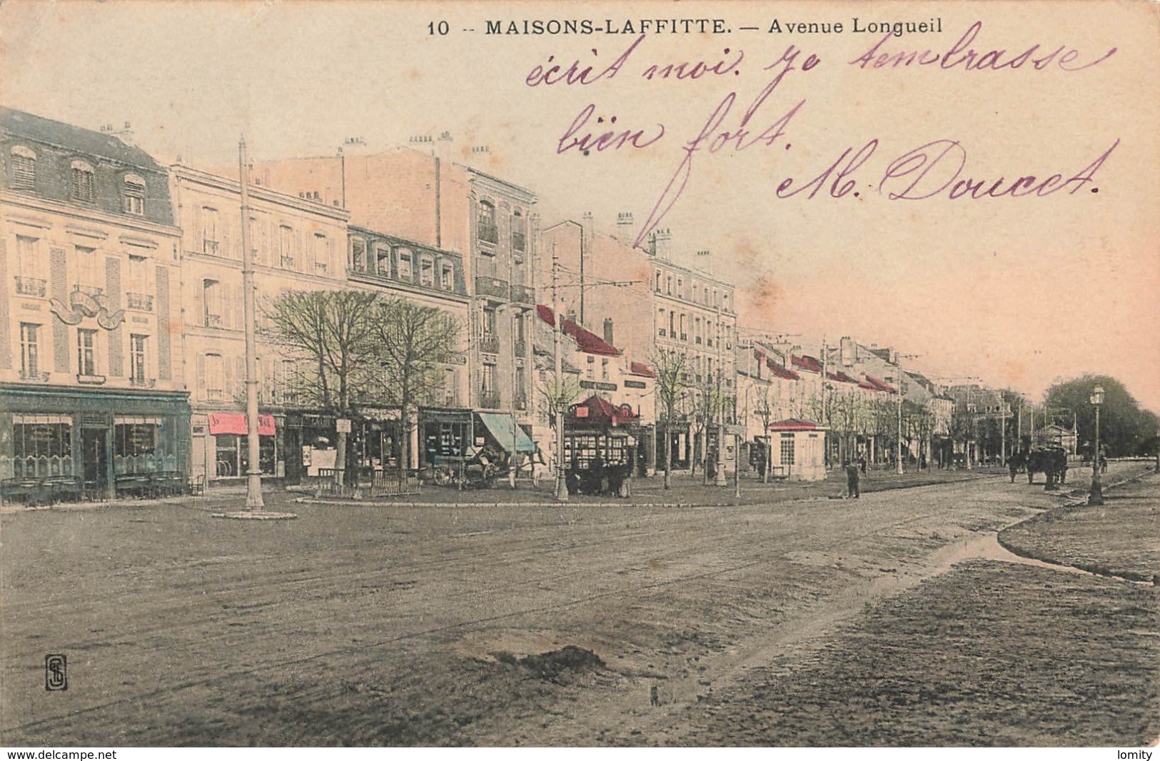 78 Maisons Laffitte Avenue De Longueil Cpa Carte Animée Colorisée Cachet 1904 - Maisons-Laffitte