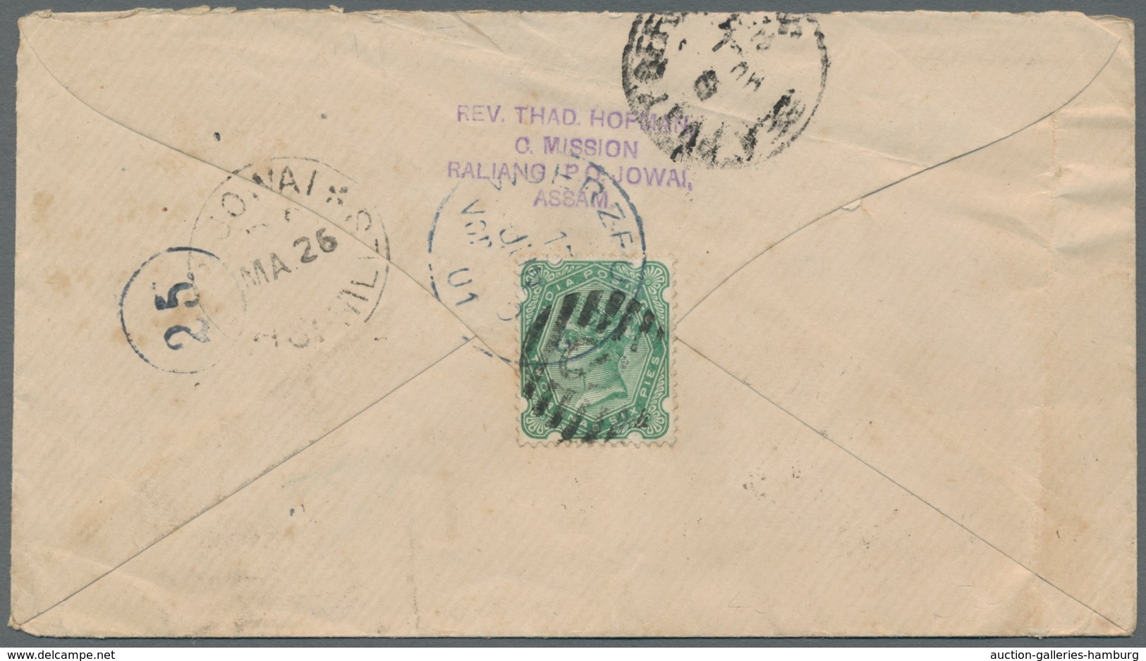Indien: 1892, Victoria 2 Anna 6 Pies Blaugrün Entwertet Mit Strichstempel Mit "S" In Der Mitte Und M - 1902-11 King Edward VII