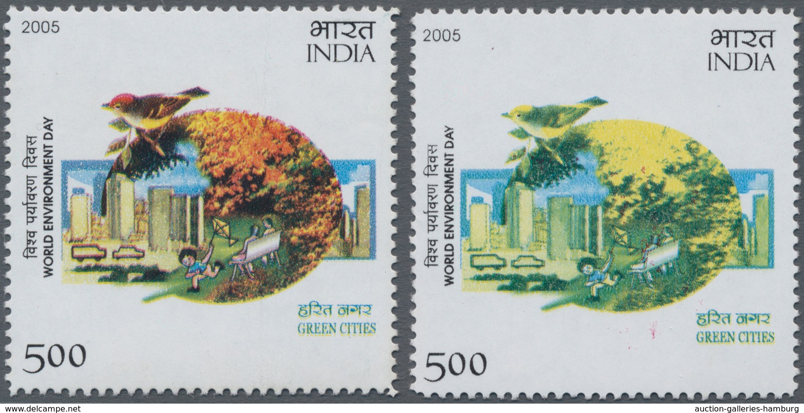 Indien: 2005, 5 R, WORLD ENVIRONMENT DAY With Scarce Variety "MISSING RED COLOUR" With Normal For Co - 1902-11 Roi Edouard VII