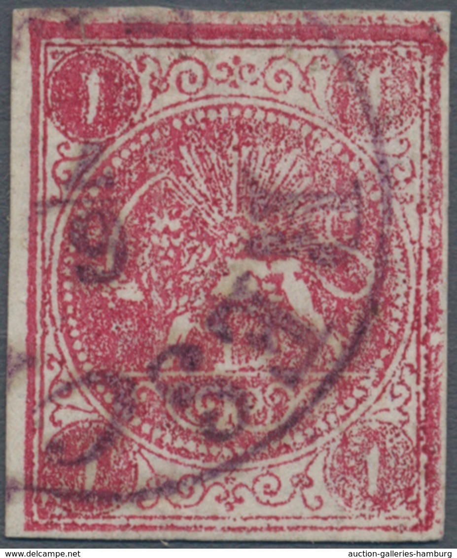 Iran: 1876, Lion Issue, 1kr. Carmine, Type C On Laid Paper, Fresh Colour And Full Margins, Slight Im - Iran