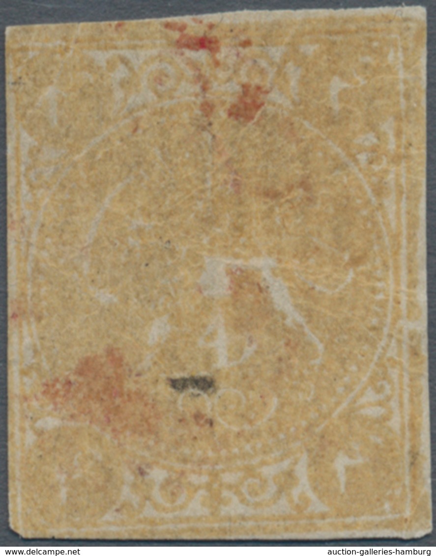 Iran: 1876, Lion Issue, 4kr. Yellow On Laid Paper, Type C, Slight Imperfections, Unused No Gum With - Irán