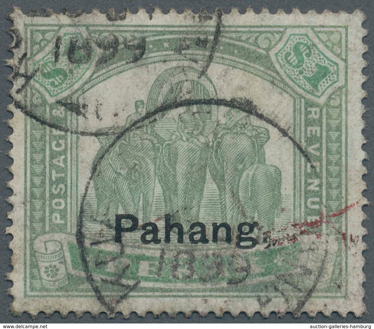 Malaiische Staaten - Pahang: 1898, Elephants $1 Green & Pale Green Of Perak Surcharged "Pahang.", Co - Pahang