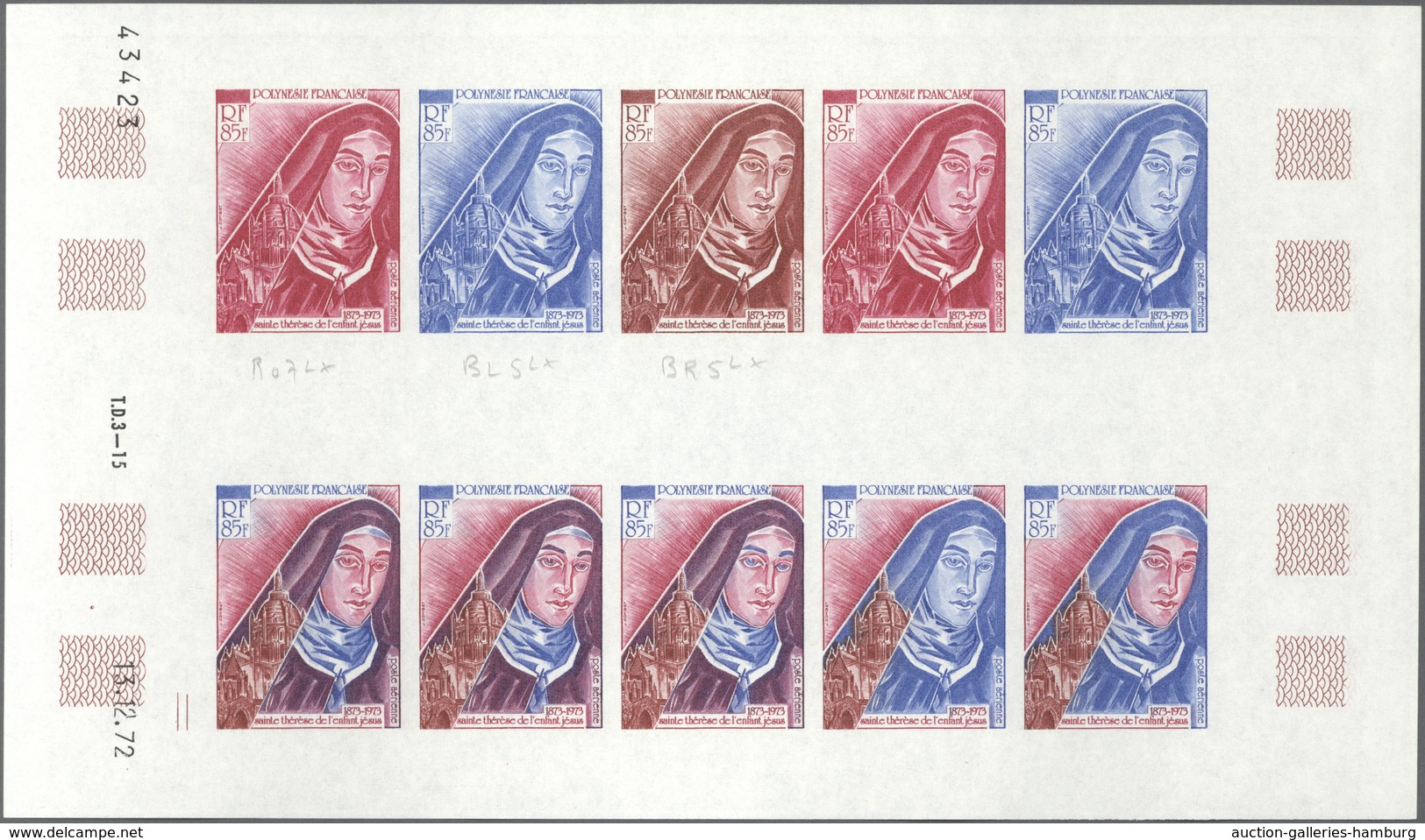 Französisch-Polynesien: 1973. Complete Issue "Centenary Of The Birth Of St. Teresa Of Lisieux" (1 Va - Ungebraucht