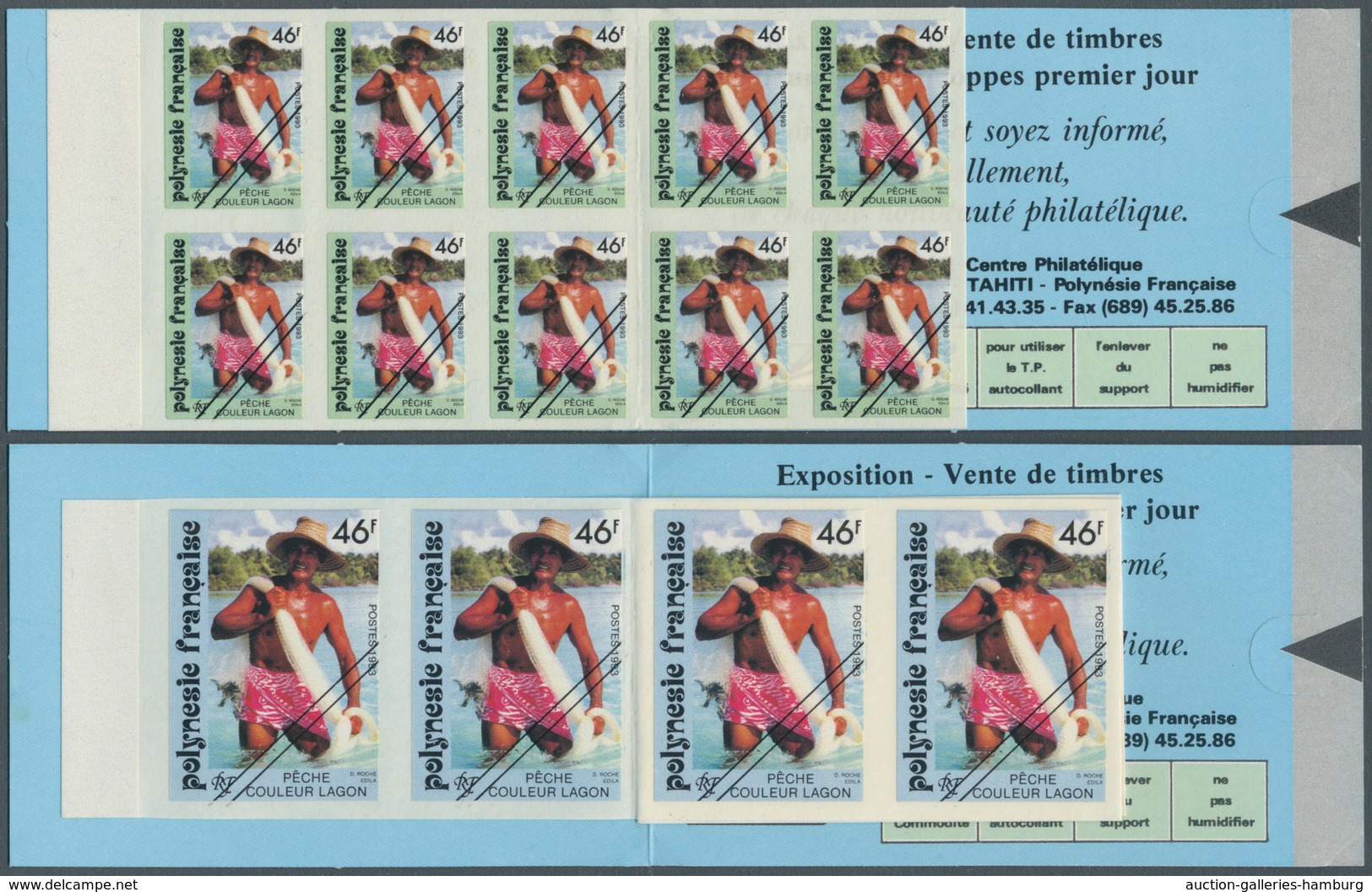 Französisch-Polynesien: 1993, FRENCH POLYNESIA: Fisherman 46fr. Both Sizes In Complete Booklets With - Unused Stamps