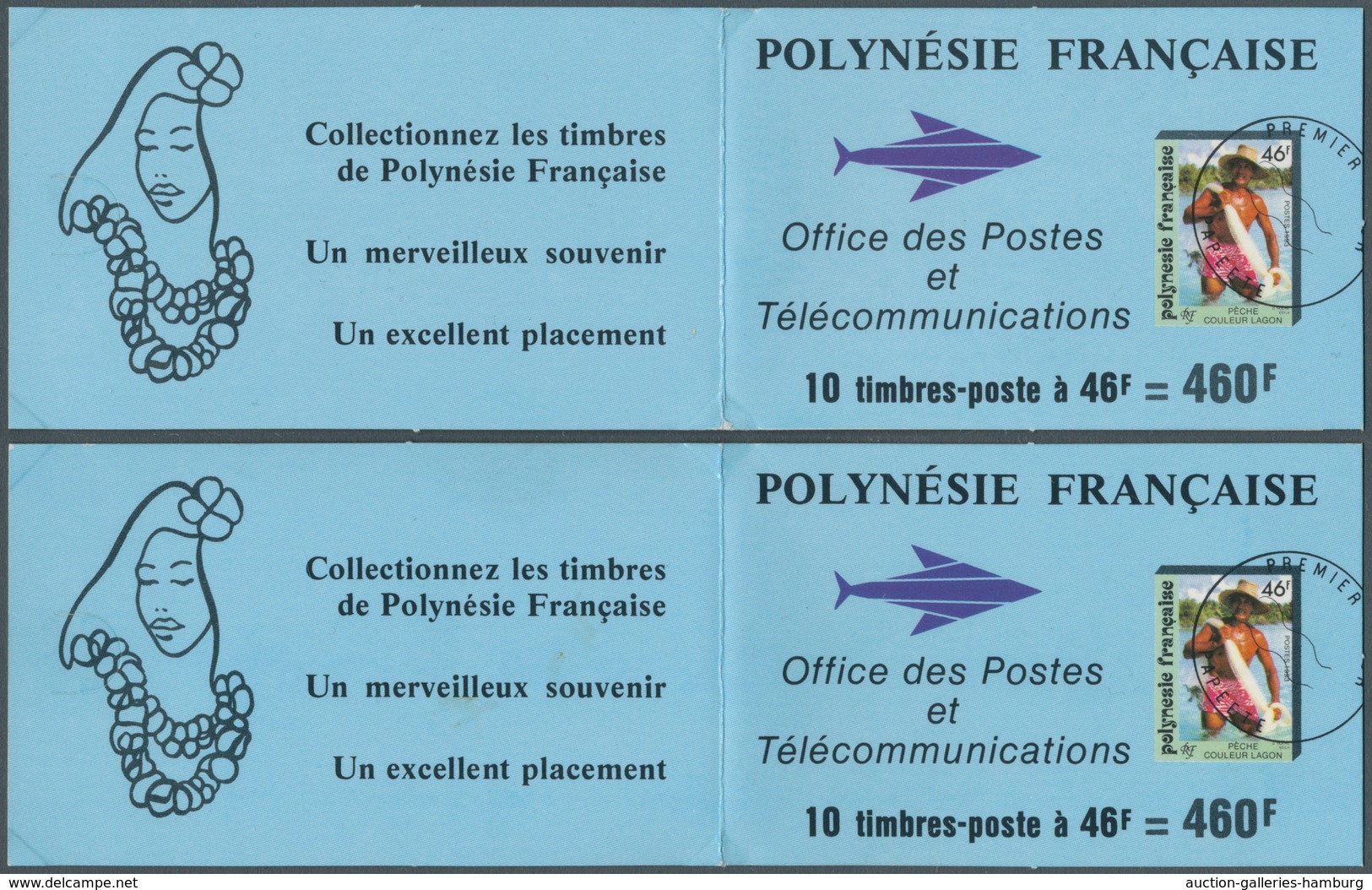Französisch-Polynesien: 1993, FRENCH POLYNESIA: Fisherman 46fr. Both Sizes In Complete Booklets With - Ungebraucht