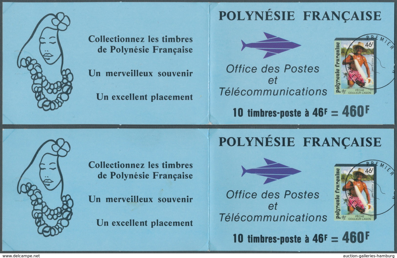 Französisch-Polynesien: 1993, FRENCH POLYNESIA: Fisherman 46fr. Both Sizes In Complete Booklets With - Unused Stamps