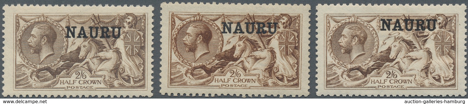 Nauru: 1916, Seahorses 2s.6d. With Black Opt. 'NAURU' In Three Different Shades, Mint Hinged, SG. £ - Nauru