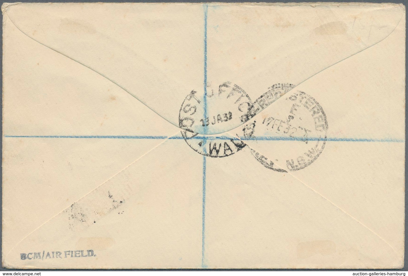 Neuguinea: 1932, 2 Sh. AIRMAIL OVERPRINT On Registered FIRST FLIGHT LETTER "WAN-SALAMANA 13.Jan.32" - Papua New Guinea