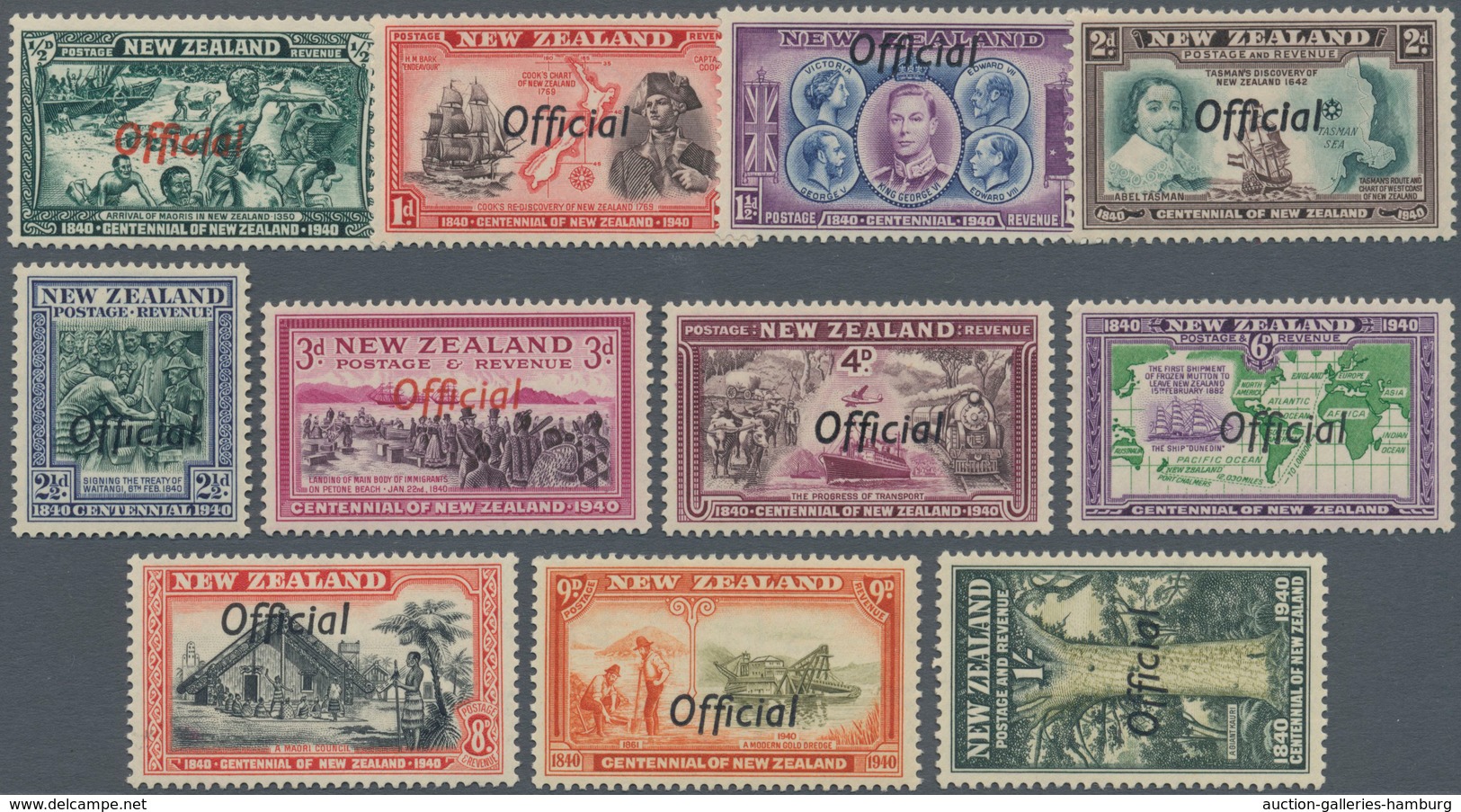 Neuseeland - Dienstmarken: 1940, Centennial Issue Optd. 'Official' Complete Set Of 11, Mint Lightly - Dienstmarken