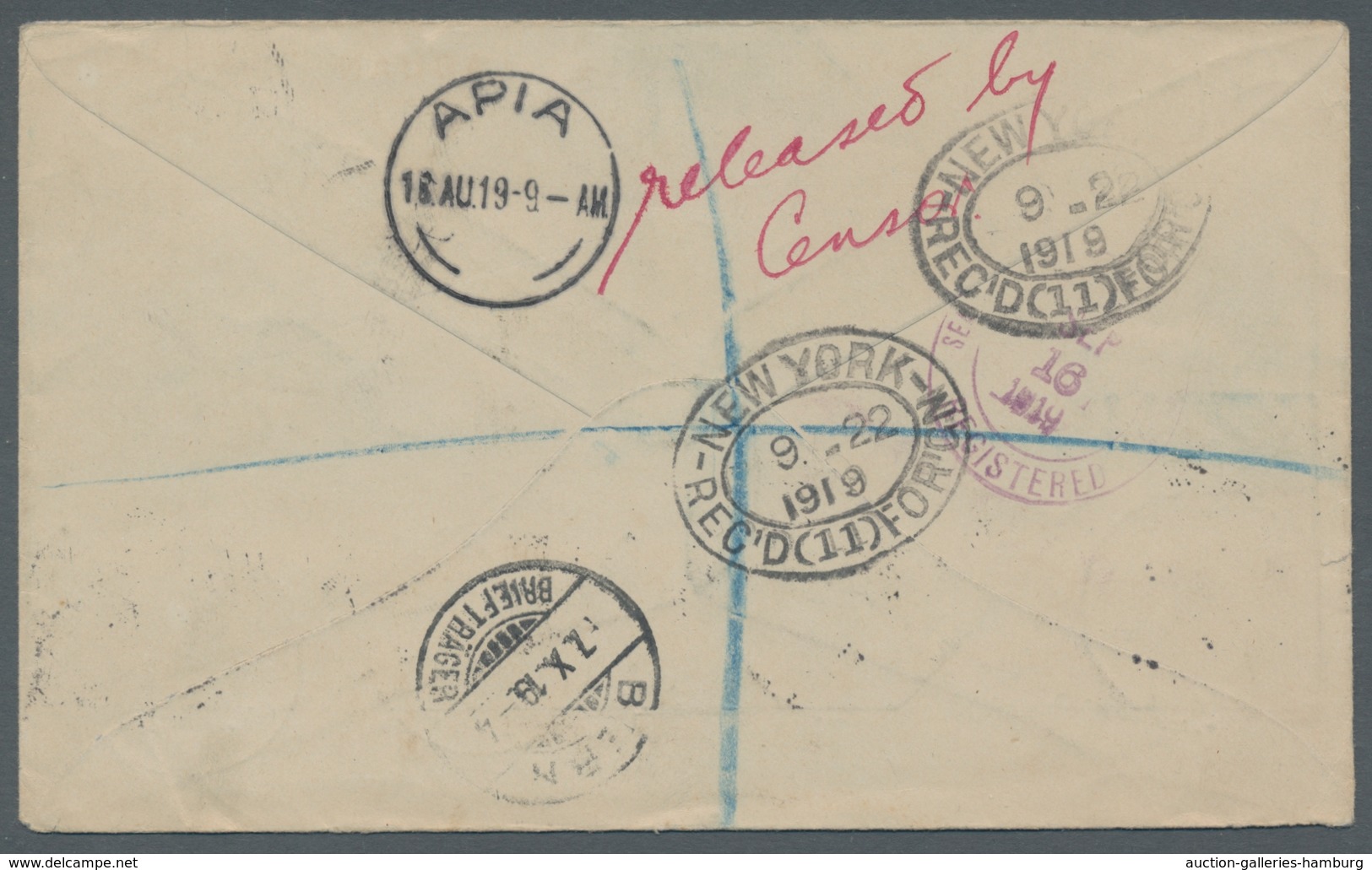 Samoa: 1916, Registered And Censored Letter To Bern, Switzerland, Bearing Overprint Series 1/2d To 1 - Samoa