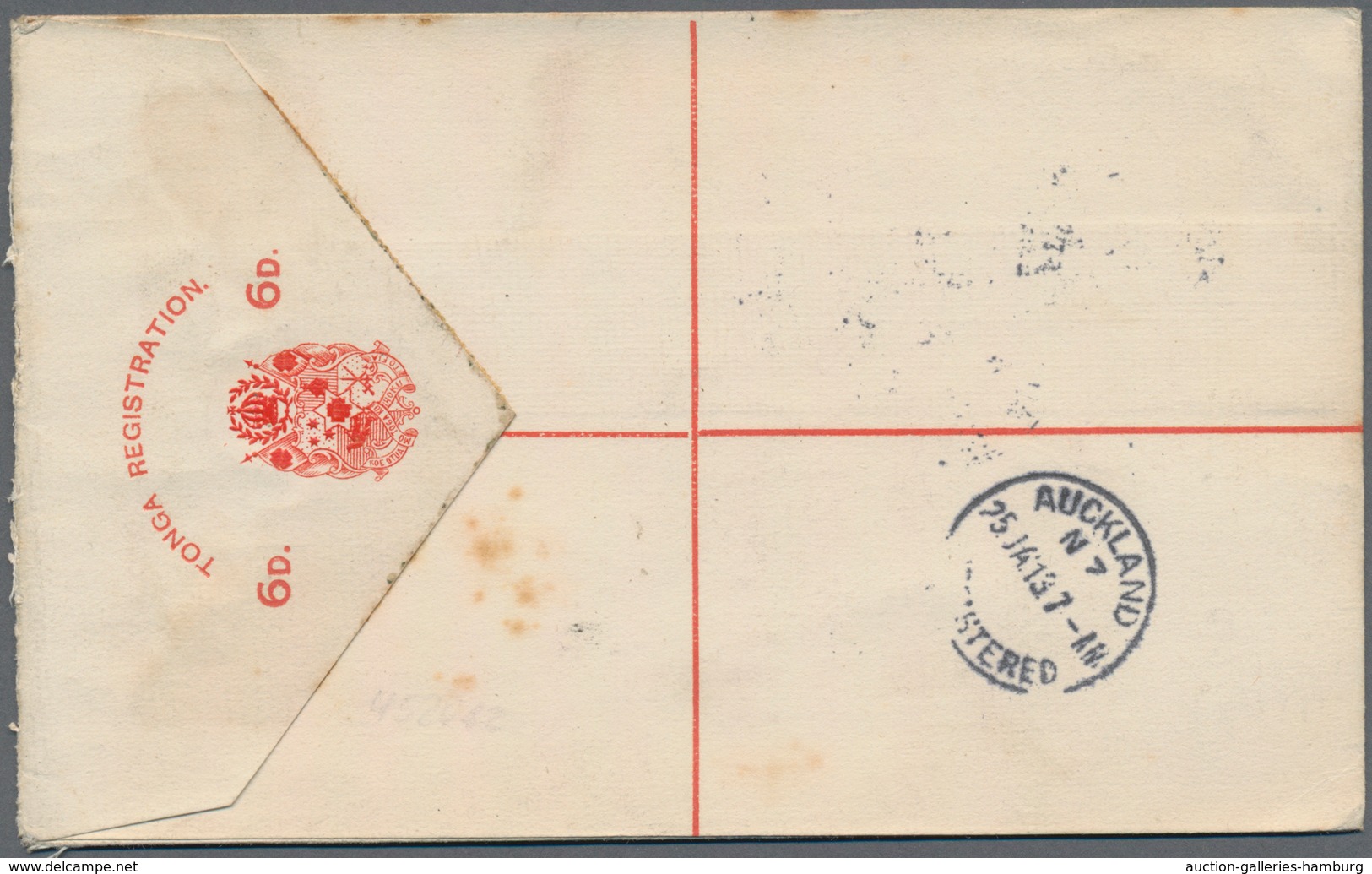 Tonga: 1913 (16.1.), Coat Of Arms ½d. Indigo Block Of Four Used On Front Of 6d. Registered Letter Fr - Tonga (...-1970)