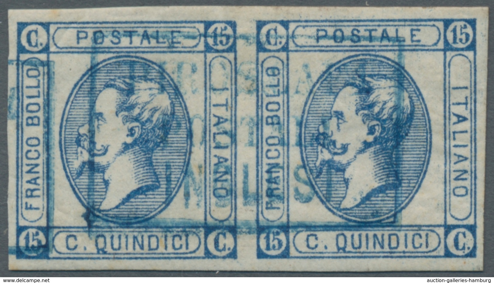 Ägypten: ITALIAN POST OFFICES IN EGYPT: 1863, Italy 15c Blue Of Type I (Sassone N.12) Horizontal Pai - 1866-1914 Khedivate Of Egypt