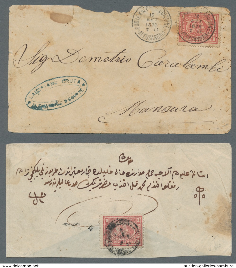 Ägypten: 1873-76, 1 Pi Rose, Three Covers In Mixed Condition Incl. Better Cancellation Of ABU HOMUS - 1866-1914 Ägypten Khediva