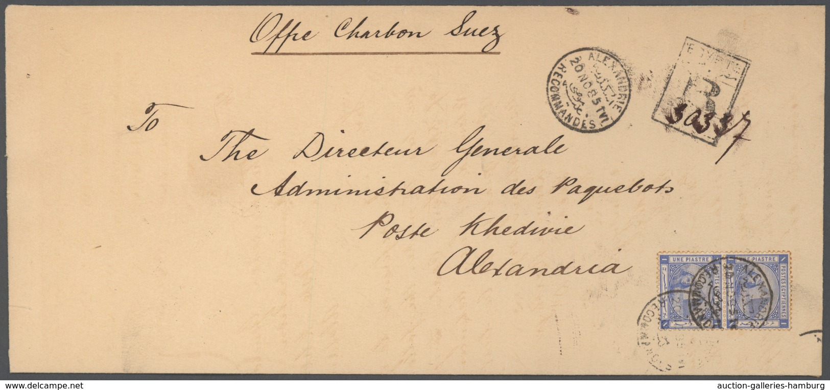 Ägypten: 1885, Two Registered Covers Titled 'Coal Supply Alexandria' And 'Coal Offer Suez' Both To T - 1866-1914 Ägypten Khediva