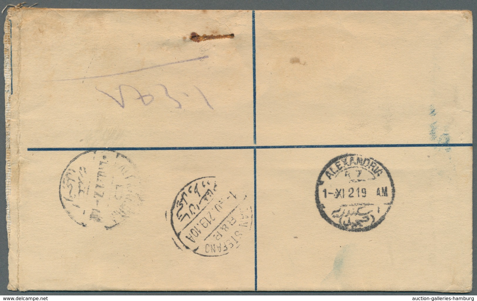 Ägypten - Ganzsachen: 1913 Postal Stationery Registered Envelope 10m. Blue Uprated Pictorial 5m. And - Sonstige & Ohne Zuordnung