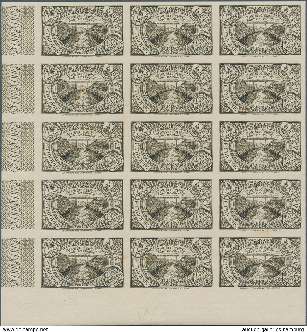 Äthiopien: 1931, Definitives ¼g. Olive-brown, Imperforate Marginal Block Of 15 From The Lower Left C - Äthiopien